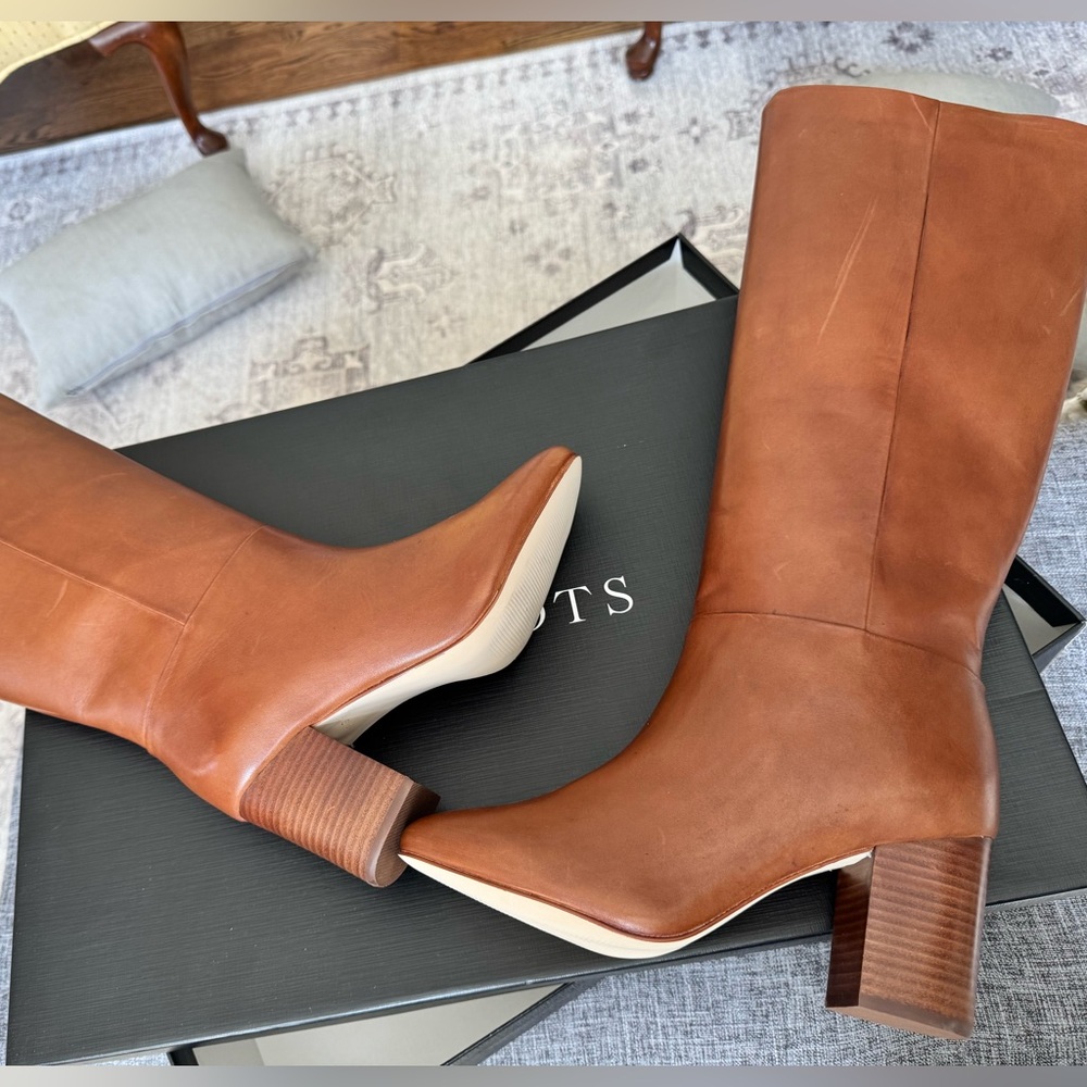 100% Napa Leather Knee-High Boots in cognac.